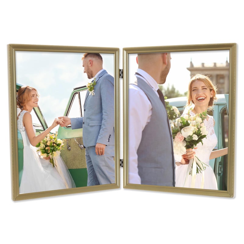 Lawrence Frames Bead Border Design, 8x10 Double, Satin Gold - Image 1